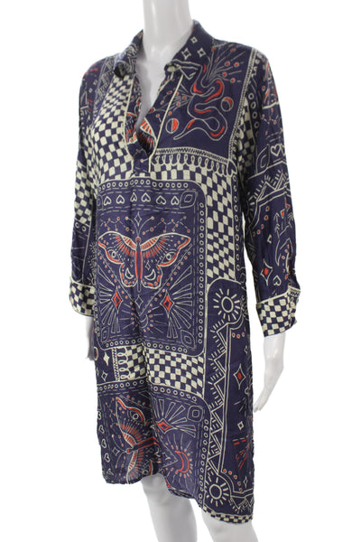 Johnny Was Women Shirt Dress Purple Check Collared Long Sleeve Lyocell Size L
