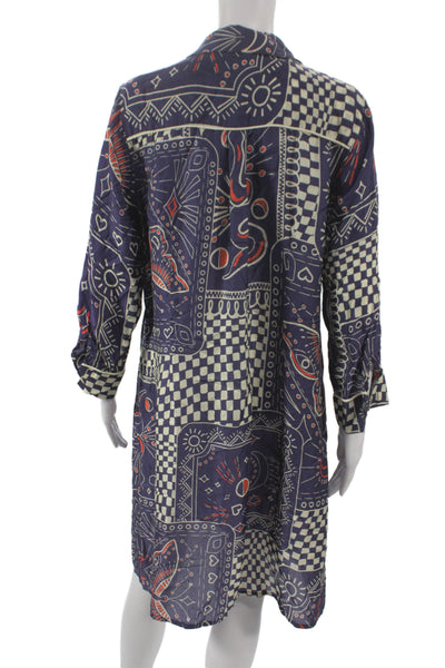 Johnny Was Women Shirt Dress Purple Check Collared Long Sleeve Lyocell Size L