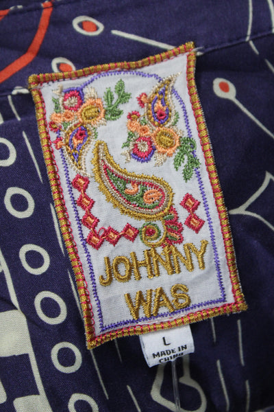 Johnny Was Women Shirt Dress Purple Check Collared Long Sleeve Lyocell Size L