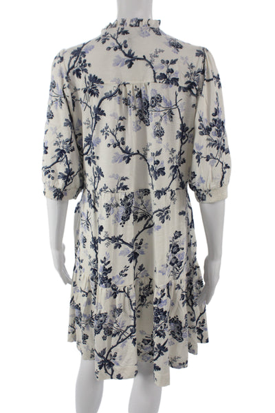 Me + Em Womens Shift Dress White Floral V-Neck 3/4 Sleeve 100% Cotton Size 10