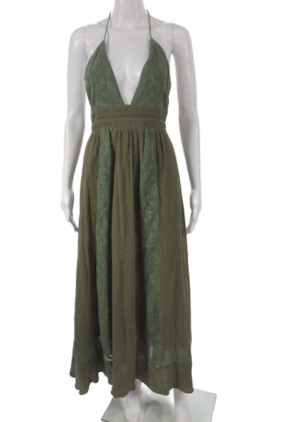 Moon River Womens Green Floral Halter Maxi Dress Tie Boho Size XS