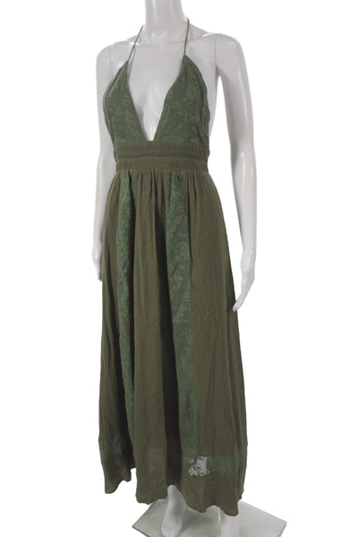 Moon River Womens Green Floral Halter Maxi Dress Tie Boho Size XS