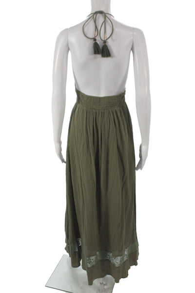 Moon River Womens Green Floral Halter Maxi Dress Tie Boho Size XS