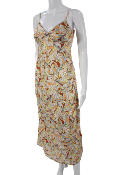 L Space Womens Maxi Floral V-Neck Sleeveless Long Zip Multicolor Dress Size XS