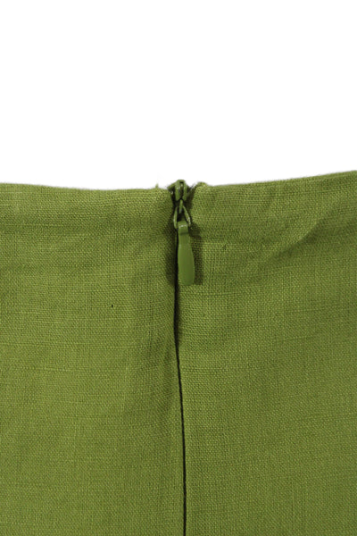 Zara Women Straight Pencil Midi Skirt Green Linen Button Size XS