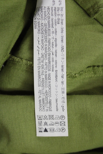 Zara Women Straight Pencil Midi Skirt Green Linen Button Size XS