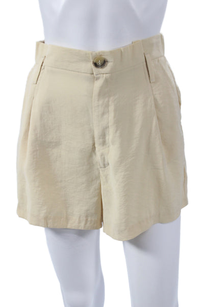 Zara Womens Paperbag Shorts Beige 85% Modal Button Casual Size XS