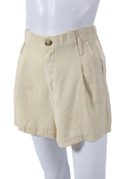 Zara Womens Paperbag Shorts Beige 85% Modal Button Casual Size XS
