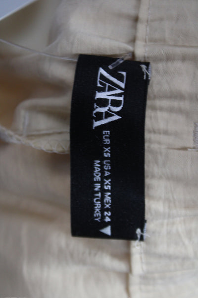 Zara Womens Paperbag Shorts Beige 85% Modal Button Casual Size XS