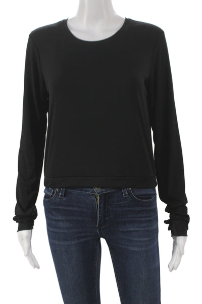Zara Womens Basic Black T Shirt Long Sleeve Round Neck Polyester Size S