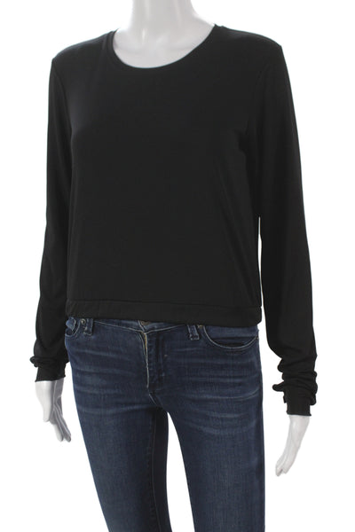 Zara Womens Basic Black T Shirt Long Sleeve Round Neck Polyester Size S