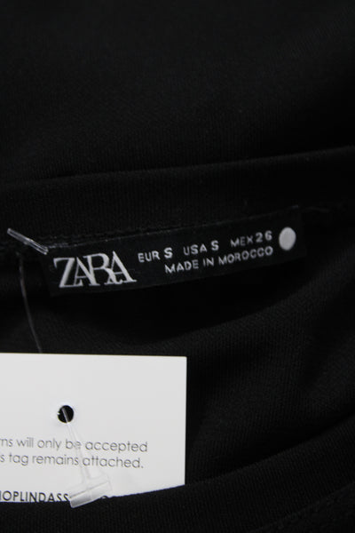 Zara Womens Basic Black T Shirt Long Sleeve Round Neck Polyester Size S