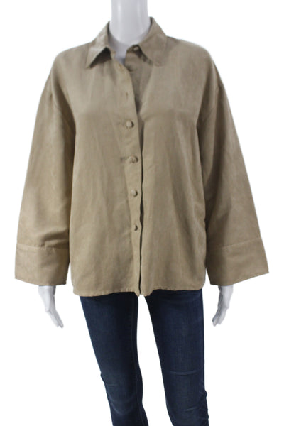 Zara Women Collared Button Up Long Sleeve Top Beige Polyester Size XS