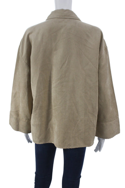 Zara Women Collared Button Up Long Sleeve Top Beige Polyester Size XS