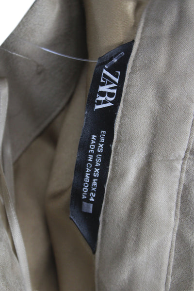 Zara Women Collared Button Up Long Sleeve Top Beige Polyester Size XS