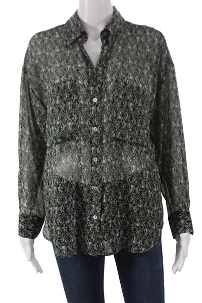 Zara Womens Tunic Black Paisley Collared Button-Up Long Sleeve Polyester Size S