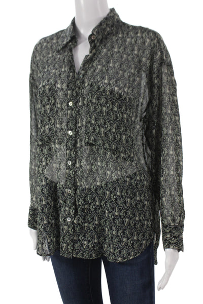 Zara Womens Tunic Black Paisley Collared Button-Up Long Sleeve Polyester Size S