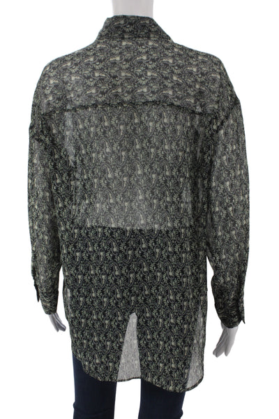 Zara Womens Tunic Black Paisley Collared Button-Up Long Sleeve Polyester Size S