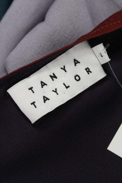 Tanya Taylor Womens Cropped Colorblock Silk V-Neck Long Sleeve Blouse Size 2