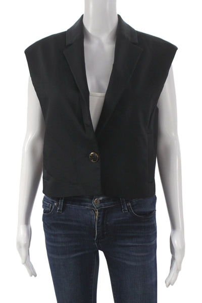 Zara Women Sleeveless Black Basic Jacket Button Acetate Size S