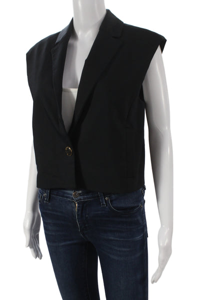 Zara Women Sleeveless Black Basic Jacket Button Acetate Size S