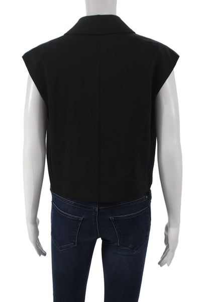 Zara Women Sleeveless Black Basic Jacket Button Acetate Size S