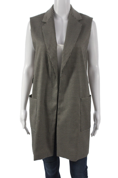 Zara Women Sleeveless Checked Polyester Overcoat Vest Black Size XS