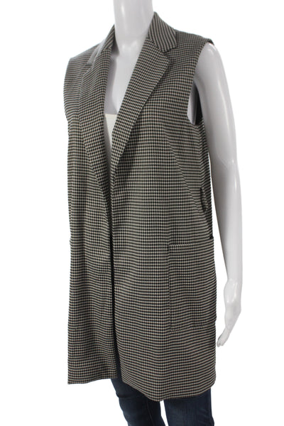 Zara Women Sleeveless Checked Polyester Overcoat Vest Black Size XS
