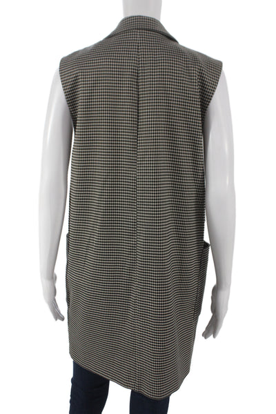 Zara Women Sleeveless Checked Polyester Overcoat Vest Black Size XS