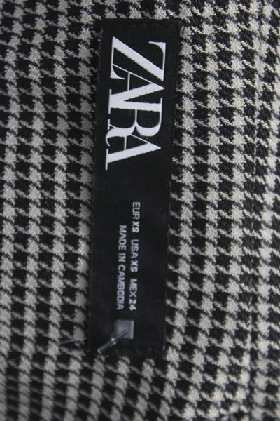 Zara Women Sleeveless Checked Polyester Overcoat Vest Black Size XS