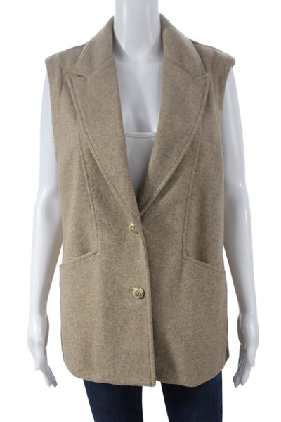Zara Women Beige Sleeveless Overcoat Vest Button Polyester Solid Size XS