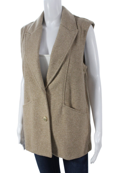 Zara Women Beige Sleeveless Overcoat Vest Button Polyester Solid Size XS