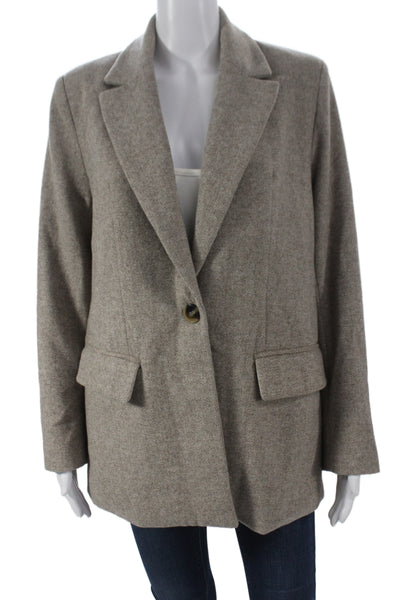 Zara Women Basic Herringbone Wool Jacket Brown Button Long Sleeve Size S