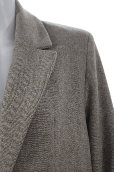Zara Women Basic Herringbone Wool Jacket Brown Button Long Sleeve Size S