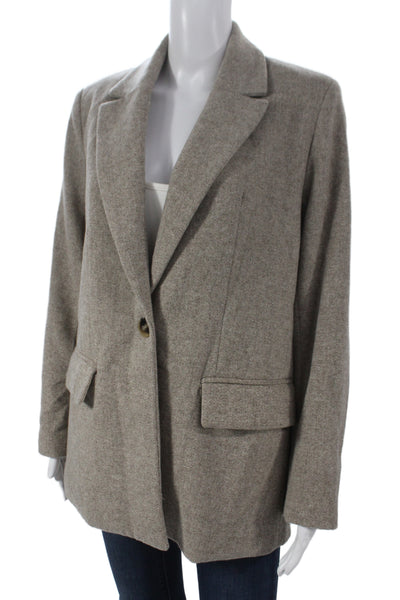 Zara Women Basic Herringbone Wool Jacket Brown Button Long Sleeve Size S