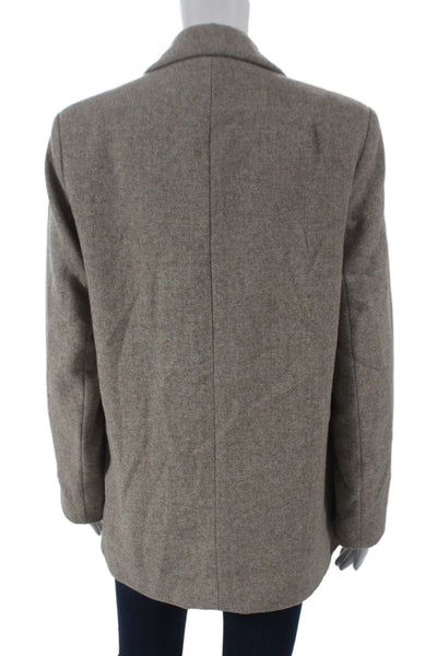 Zara Women Basic Herringbone Wool Jacket Brown Button Long Sleeve Size S