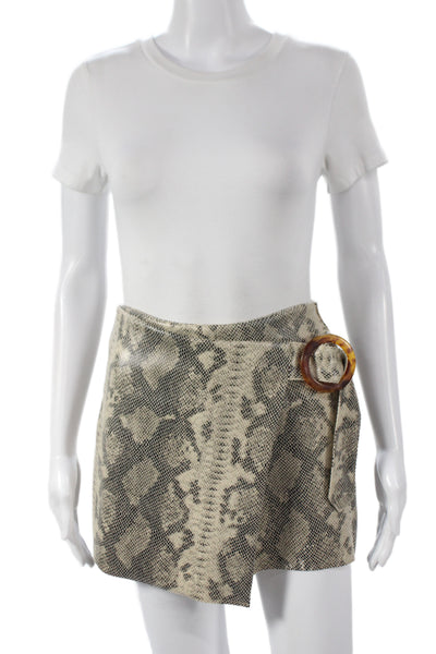 Zara Womens Beige Animal Print Wrap Skirt Short Zip Spring Size XS