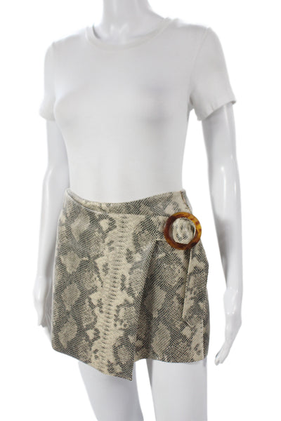 Zara Womens Beige Animal Print Wrap Skirt Short Zip Spring Size XS