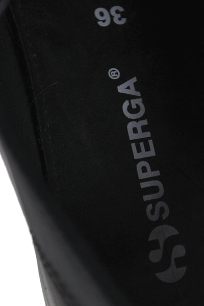 Superga Womens Leather Lace Up Platform Shoes Black White Size 6