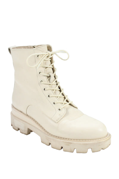 Sam Edelman Womens Leather Lace Up Combat Boots Shoes White Size 6M