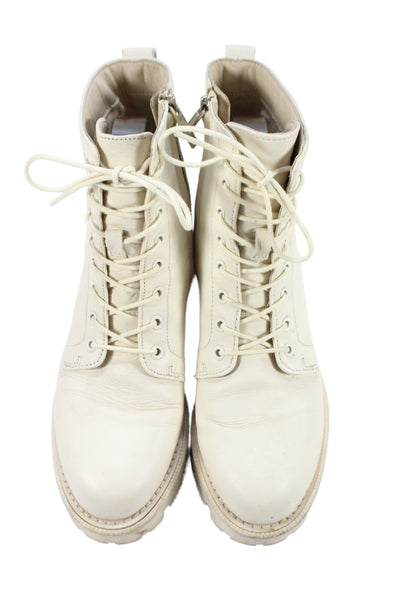 Sam Edelman Womens Leather Lace Up Combat Boots Shoes White Size 6M