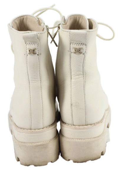 Sam Edelman Womens Leather Lace Up Combat Boots Shoes White Size 6M