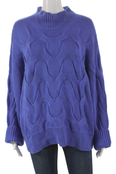 Merlette Womens Pullover Sweater Mock Neck Purple Mercerized Cotton Size L