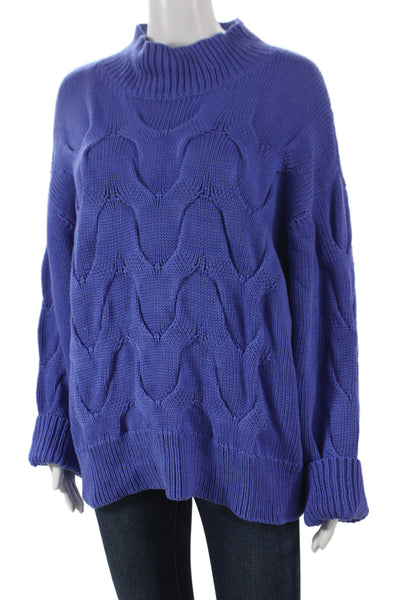 Merlette Womens Pullover Sweater Mock Neck Purple Mercerized Cotton Size L