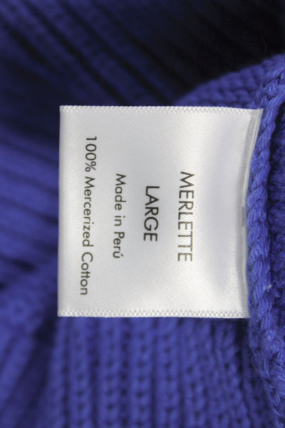 Merlette Womens Pullover Sweater Mock Neck Purple Mercerized Cotton Size L