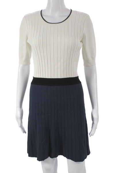 Timo Weiland Women Fit & Flare Dress White Colorblock Scoop Neck Size S