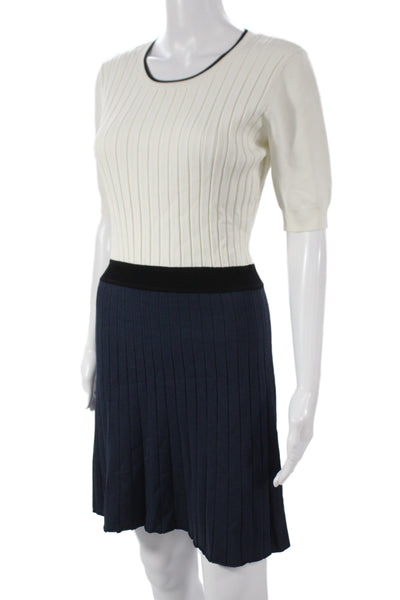 Timo Weiland Women Fit & Flare Dress White Colorblock Scoop Neck Size S