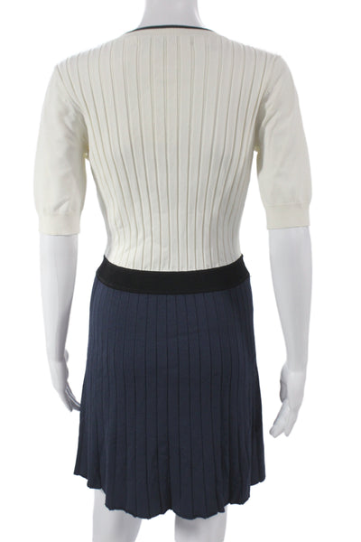 Timo Weiland Women Fit & Flare Dress White Colorblock Scoop Neck Size S