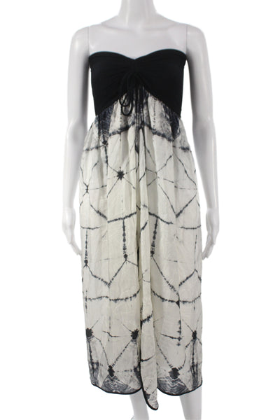 Robin Piccone Women Black Tie Dye Strapless Maxi Dress Boho Size S