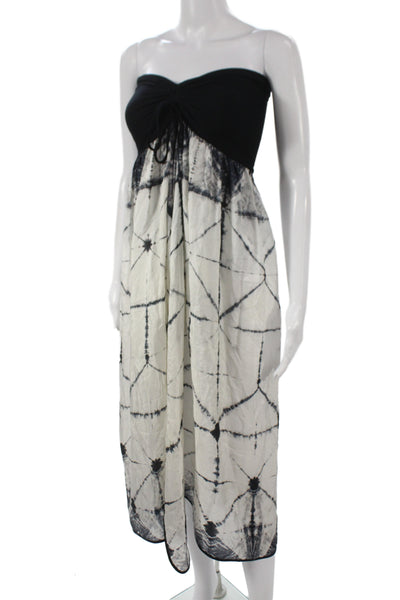 Robin Piccone Women Black Tie Dye Strapless Maxi Dress Boho Size S